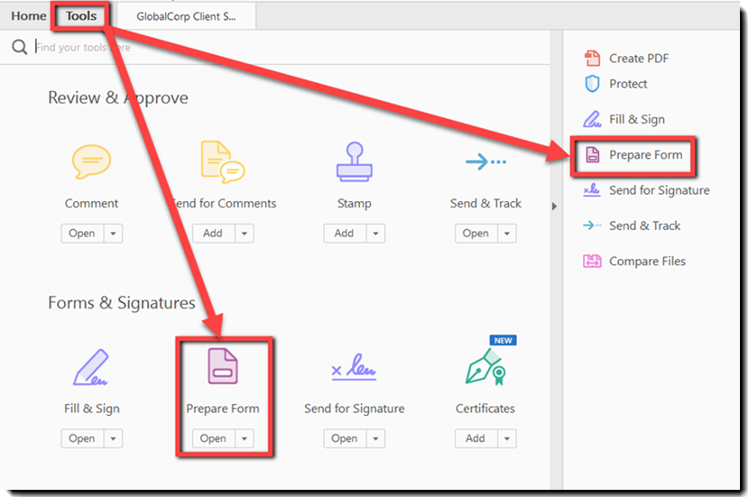 Create forms using acrobat